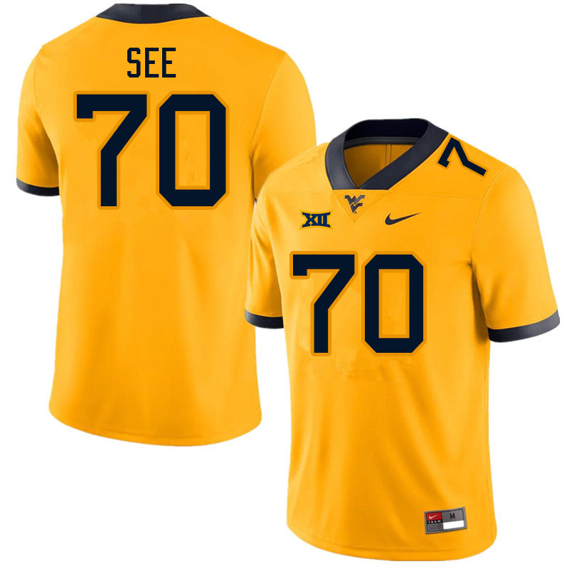 Men #70 Shaun See West Virginia Mountaineers College Football Jerseys Sale-Gold